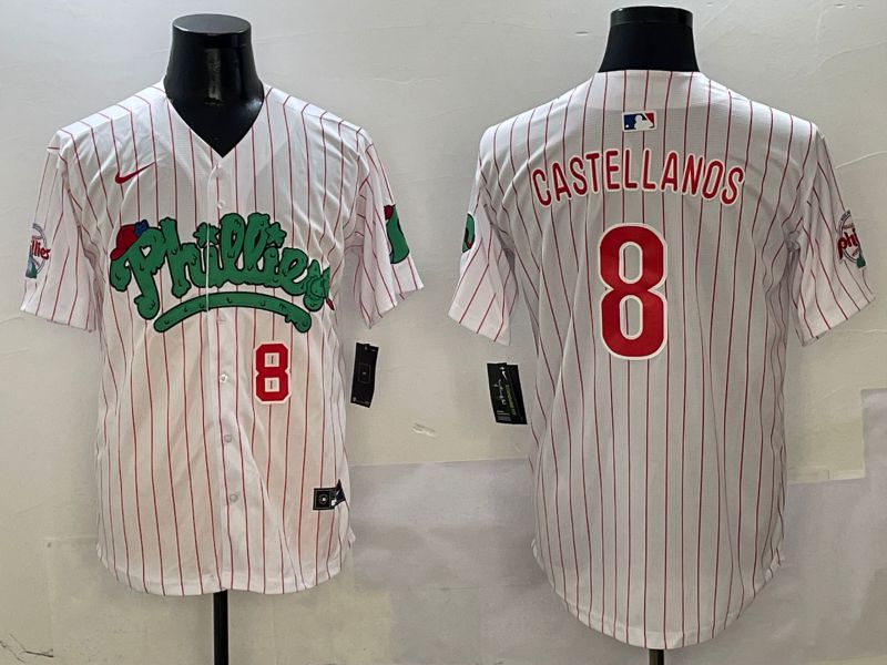 Men Philadelphia Phillies #8 Castellanos White Stripe Fourth generation Joint Name Nike 2025 MLB Jersey style 4